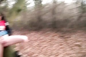 Pale skinned non-professional sweetheart plays with her pink cum-hole outdoor