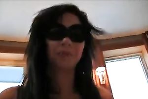 Hot dark brown mother I'd like to fuck in sunglasses gave my buddy's large chubby rod a BJ