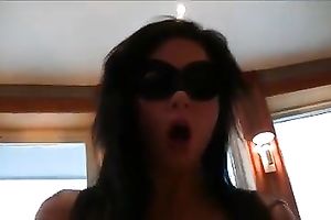 Hot dark brown mother I'd like to fuck in sunglasses gave my buddy's large chubby rod a BJ