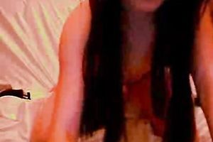 Cute and carnal juvenile brunette hair topless on the sofa in front of cam
