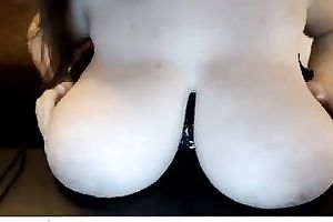 Raven haired breathtaking web camera sweetheart played with toy and her giant milk cans