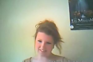 Slim dilettante chick in denim petticoat flashes her tasty scoops