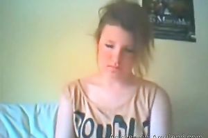 Slim dilettante chick in denim petticoat flashes her tasty scoops