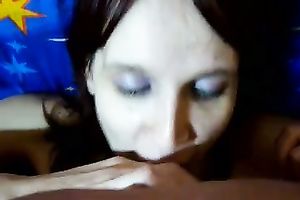My brunette hair wife feels glad to engulf my weiner in POV video