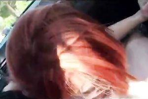 My smoking sexy redhead girlfriend sucks and rides my dong in car