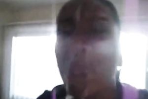 Cute swarthy youthful girlfriend with wet lips acquires facialized hard