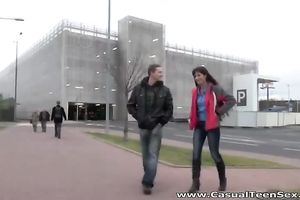 Sporty dark brown gives head to her BF and receives her bawdy cleft drilled hard