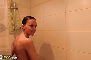 Skinny teen honey with wet and new love tunnel in the shower