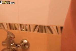 Skinny teen honey with wet and new love tunnel in the shower