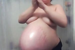 Perverted brunette hair wifey of my ally showed off her large swollen abdomen