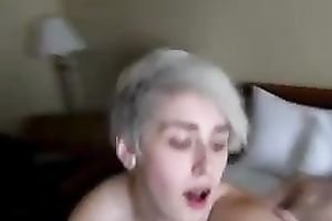 Cute bosomy golden-haired haired cowgirl was riding my buddy on top