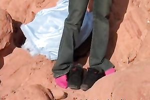 Mesmerizing golden-haired college white bitch masturbates on the cliff