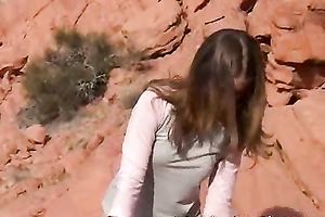 Mesmerizing golden-haired college white bitch masturbates on the cliff