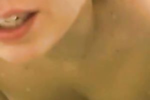 Charming buxom and pale brunette hair wife of my buddy teases him in the shower