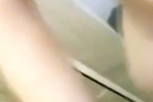 Charming buxom and pale brunette hair wife of my buddy teases him in the shower