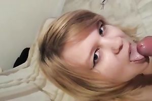 Light haired cheerful lascivious dilettante cheating wife sucked my strong knob with joy