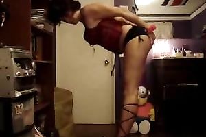 That dark brown milfie has so many sex toys to play with