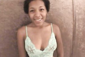 Busty and glamorous legal age teenager hoodrat flashes her bazookas