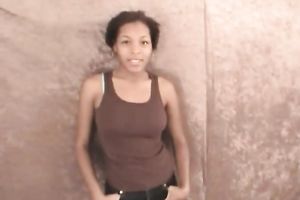 Busty and glamorous legal age teenager hoodrat flashes her bazookas