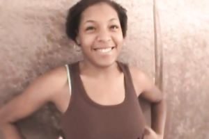 Busty and glamorous legal age teenager hoodrat flashes her bazookas