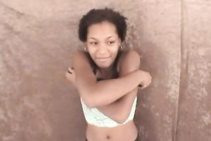 Busty and glamorous legal age teenager hoodrat flashes her bazookas
