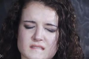 Brunette pale skin chick got her butt whipped hard on the wooden star