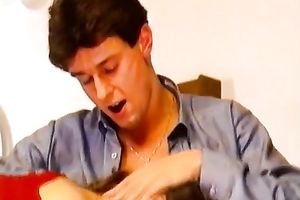 Sweet and amiable redhead vintage lady with large scones