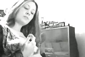 Black and white web camera episode of my roommate having joy with sex-toy