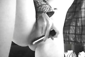 Black and white web camera episode of my roommate having joy with sex-toy