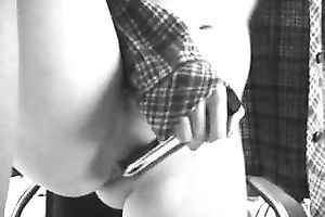 Black and white web camera episode of my roommate having joy with sex-toy