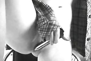 Black and white web camera episode of my roommate having joy with sex-toy