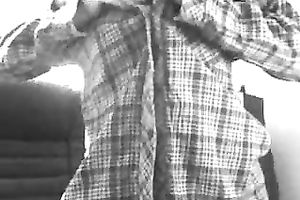 Black and white web camera episode of my roommate having joy with sex-toy