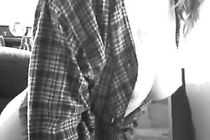 Black and white web camera episode of my roommate having joy with sex-toy