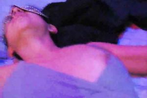 Sexy dark brown girlfriend in mask masturbating missionary style