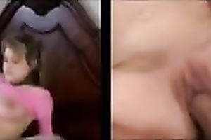 Blonde cutie in pink blouse enjoys rimjob in 69 style position on the daybed