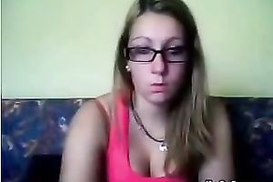 Chubby blondie in glasses gives me masturbation solo on cam