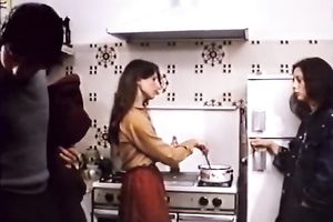 Dirty European wench in the kitchen with her 2 allies