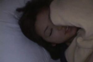 Pale skin brunette hair Japanese legal age teenager wakes up when her boyfriend begins teasing her