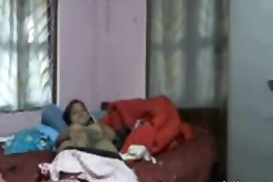 Naughty amateur Hindu lady flashes her natural large meatballs in bedroom