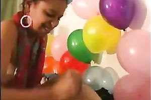 Cute ebon GF jerks me off and sucks my rod on her birthday party