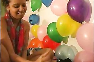 Cute ebon GF jerks me off and sucks my rod on her birthday party