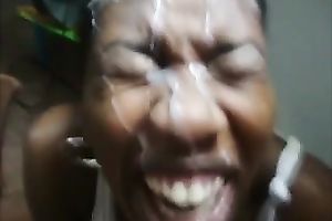 This perverted black bitch truly wishes a creamy enormous load on her face