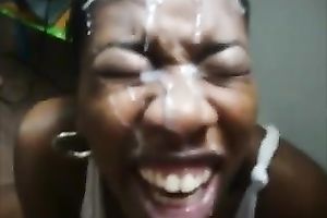 This perverted black bitch truly wishes a creamy enormous load on her face