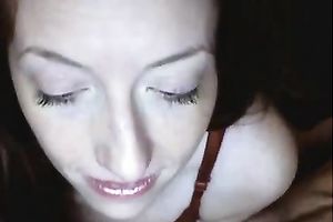 Brown haired Russian cam doxy gives irrumation to her paramour