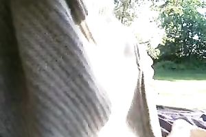 I receive naughty on a picnic and stuff my bald cunny with a sex toy