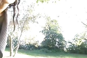 I receive naughty on a picnic and stuff my bald cunny with a sex toy