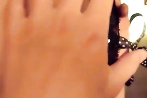 Torrid slutwife with dark hair was posing in underware in advance of stroking schlong