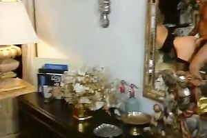 Insatiable classic blond woman on the daybed with 2 weenies