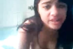 Sweet and youthful Indian horny white wife in the bath on cam