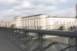 Redhead slut pees in her pants on a bridge in void urine fetish solo